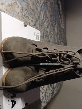 SONOMA- Olive Green Lace-Up Suede Ankle Wedges In Women